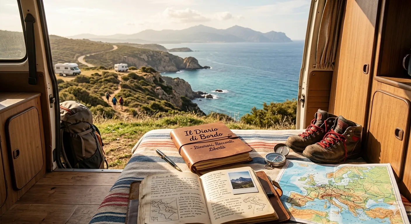 Interno del camper con vista su una scogliera