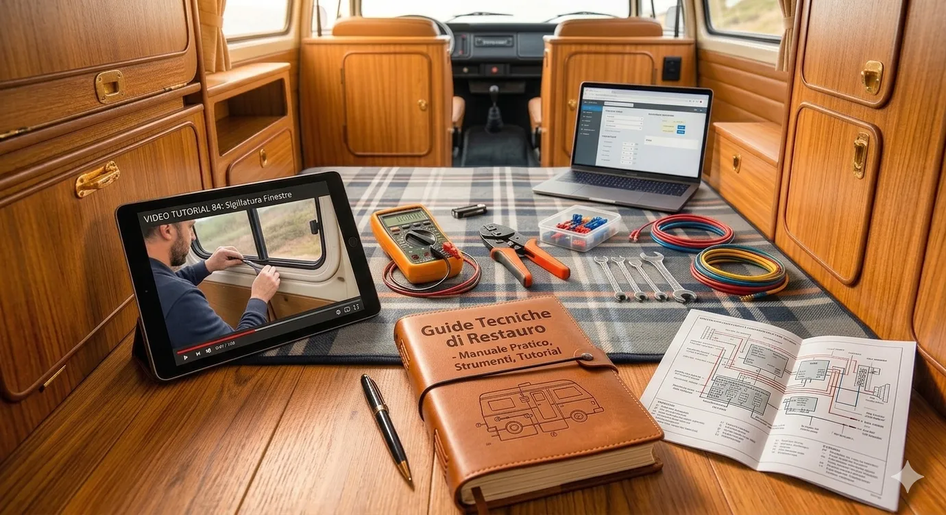 Interno del camper con strumenti di lavoro